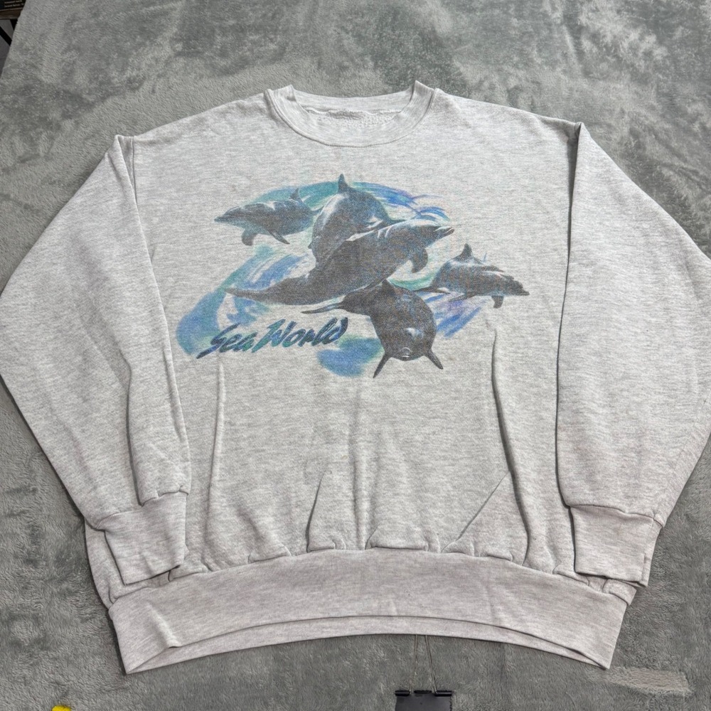 VTG 90s SeaWorld Dolphin Graphic Sweatshirt Gray Small Souvenir Crewneck